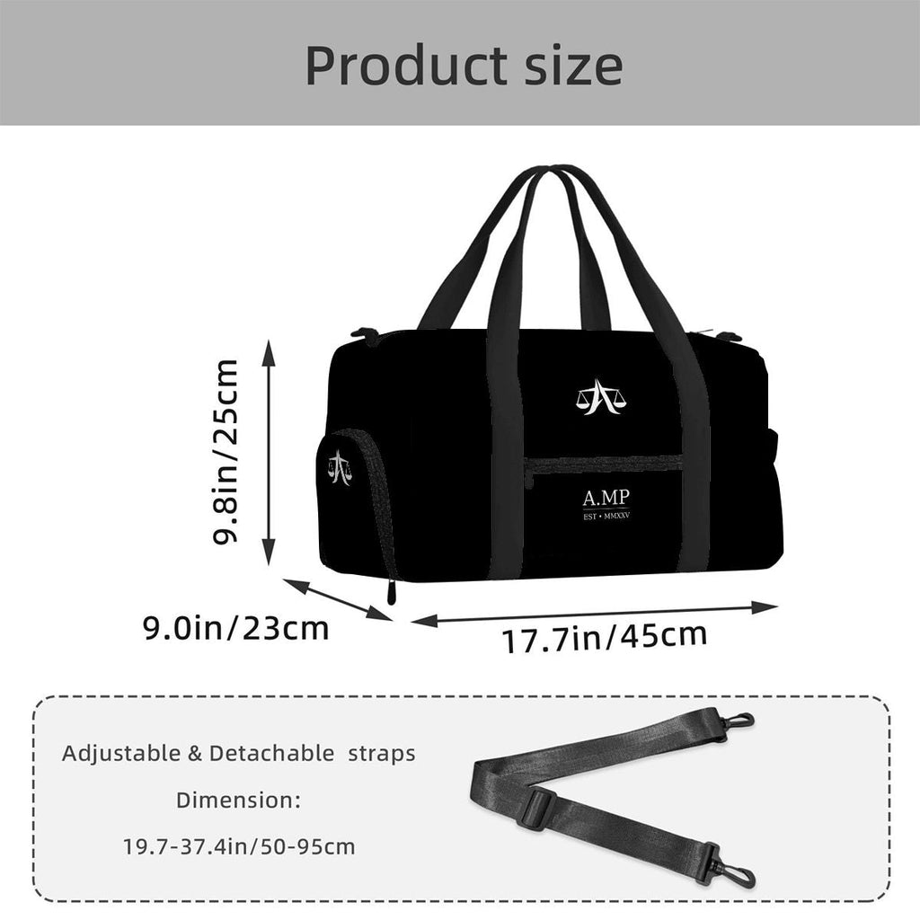 A.MP gym bag shown with adjustable shoulder strap