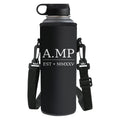 A.MP Signature Water Bottle — black bottle with branded sleeve, front view