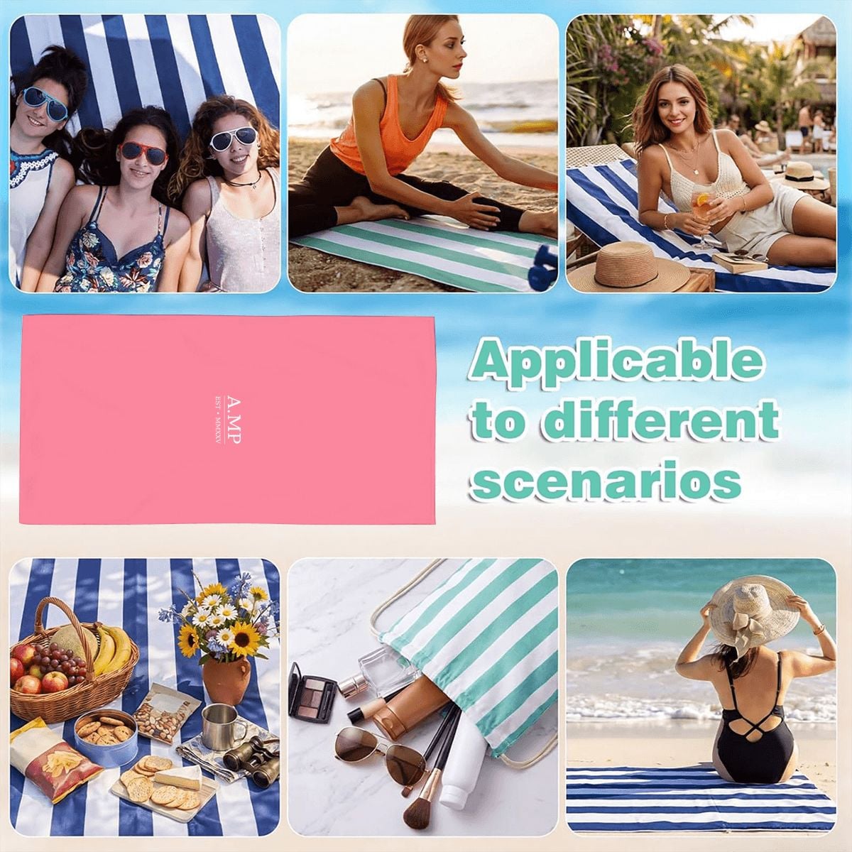 A.MP - Pink Beach Towel & Drawstring Bag Set