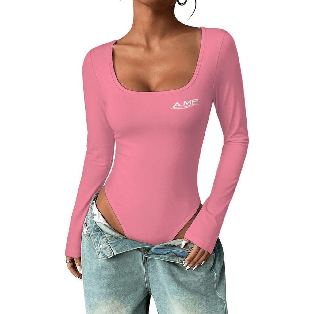 A.MP women's pink square neck long sleeve bodysuit