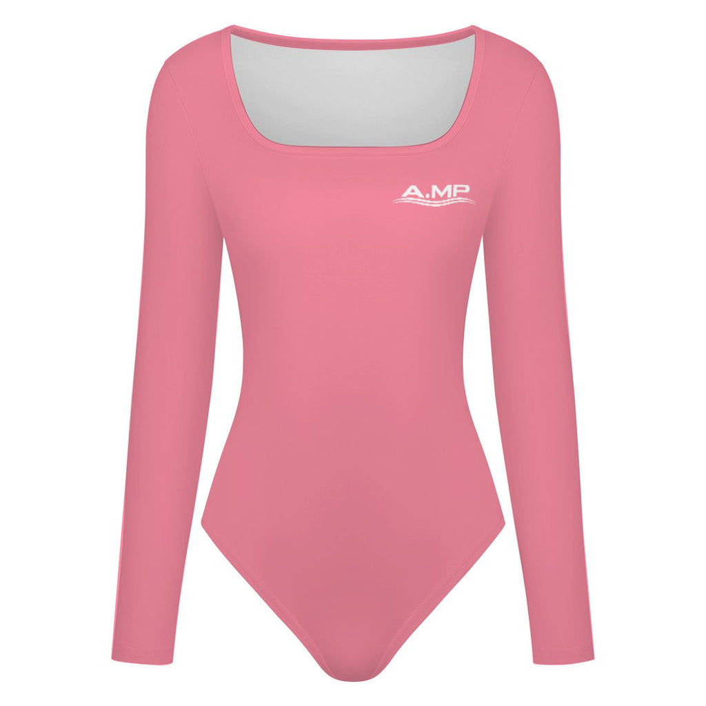 A.MP women's pink square neck long sleeve bodysuit