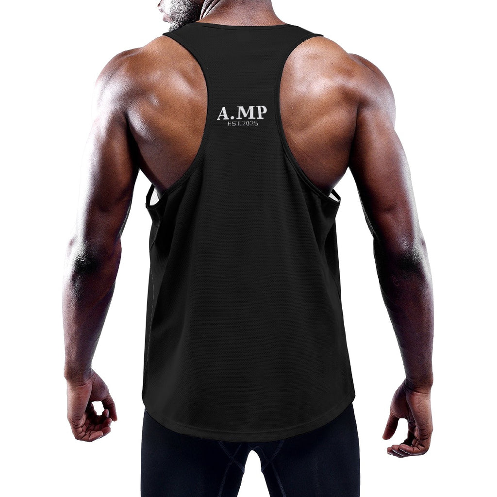 A.MP - Men's Slim Y-Back Muscle Black Tank Top