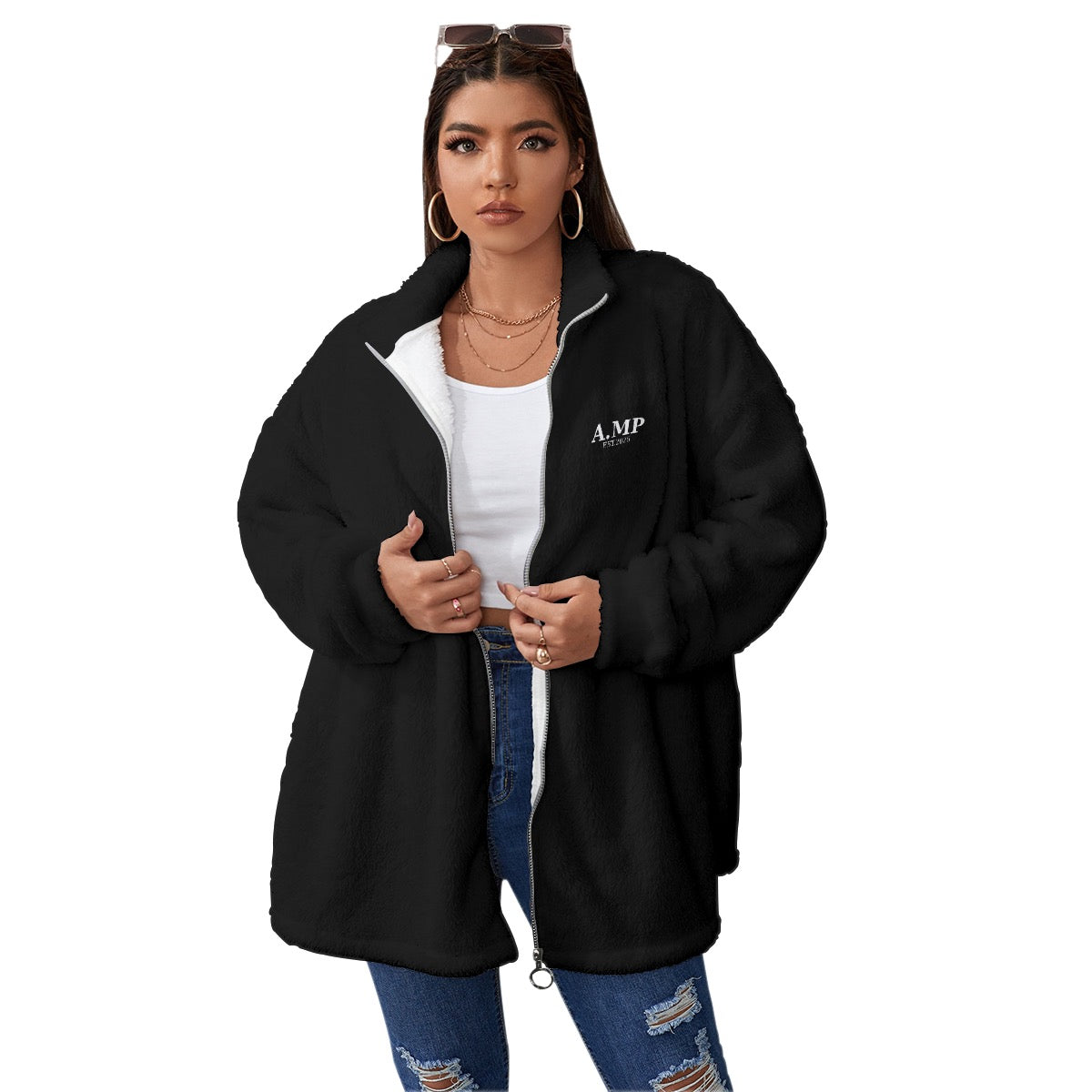 A.MP - Noir Oversized Borg Fleece Coat(Plus Size)