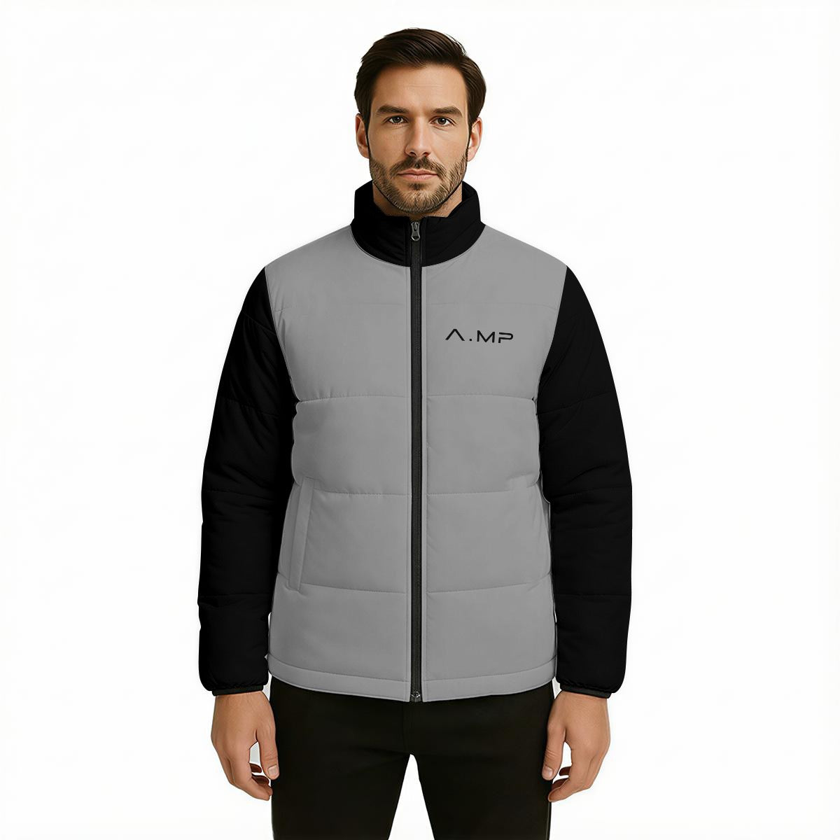 A.MP Luxe Quilted Puffer Jacket – Grey & Black