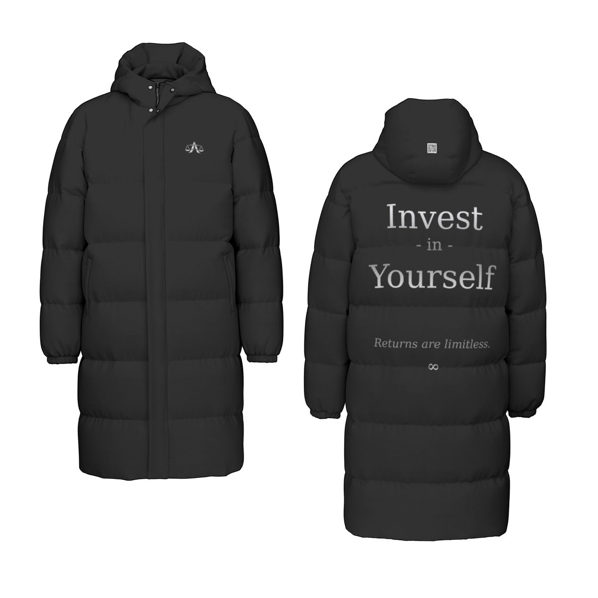 A.MP Invest In Yourself Longline Puffer Jacket — back print view
