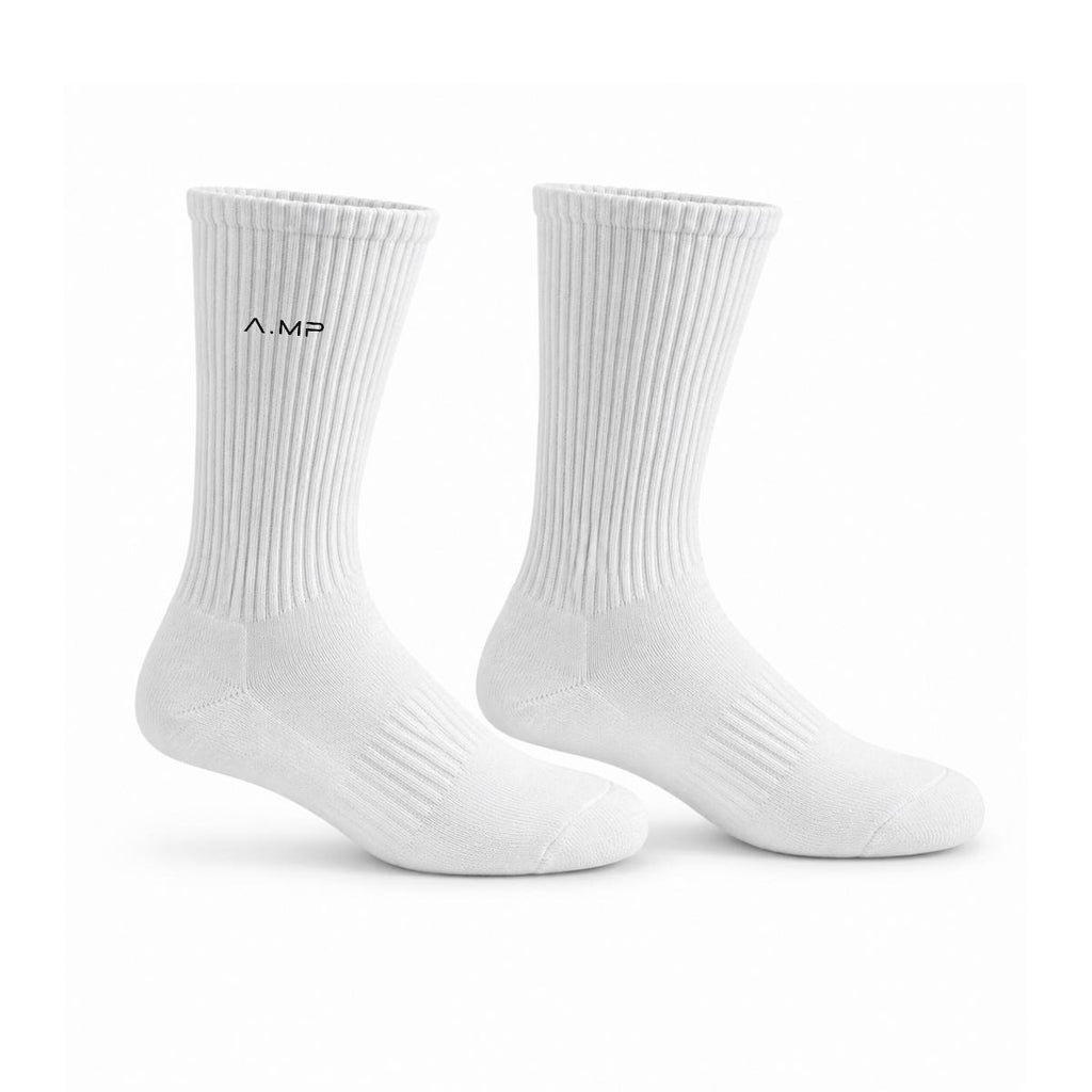 A.MP Premium Embroidered Cotton Crew Socks white — embroidery detail