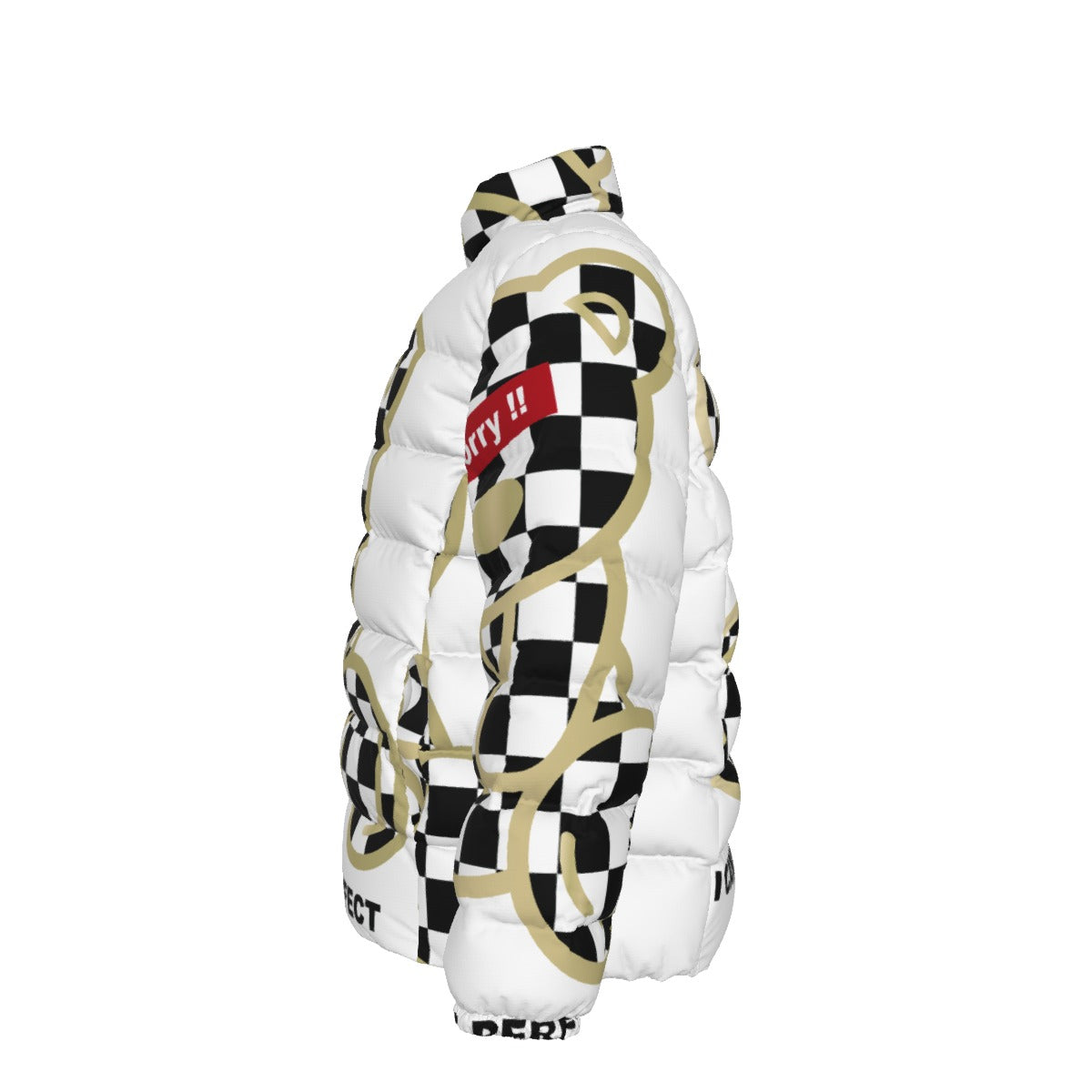 A.MP "I Can't Be Perfect" Checkerboard Teddy Puffer Jacket