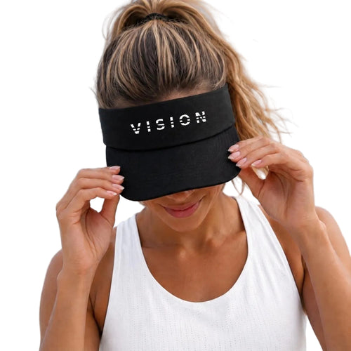A.MP Embroidery Open-Top Visor — black, front view