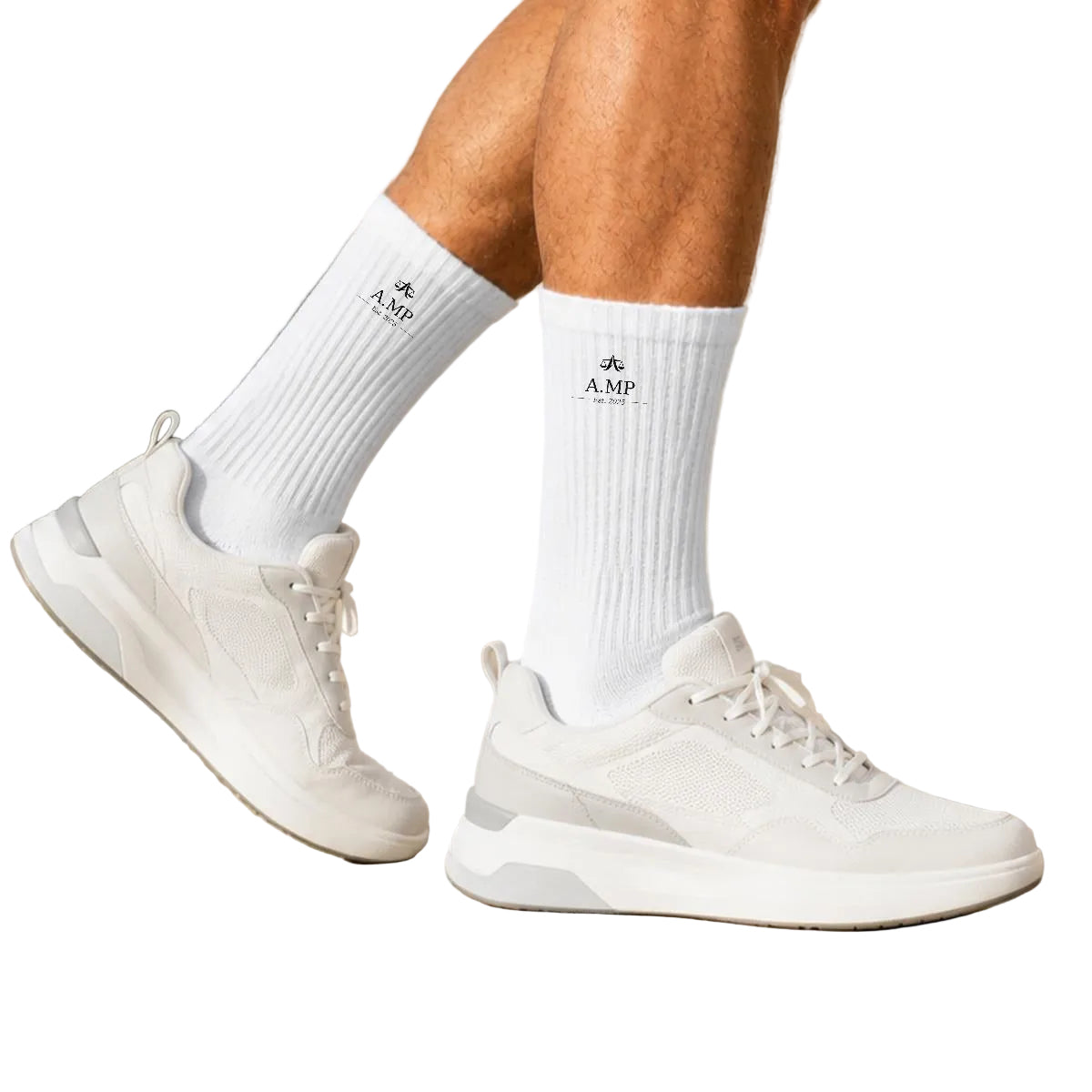 A.MP Embroidered Sports Cotton Crew Socks — pair view