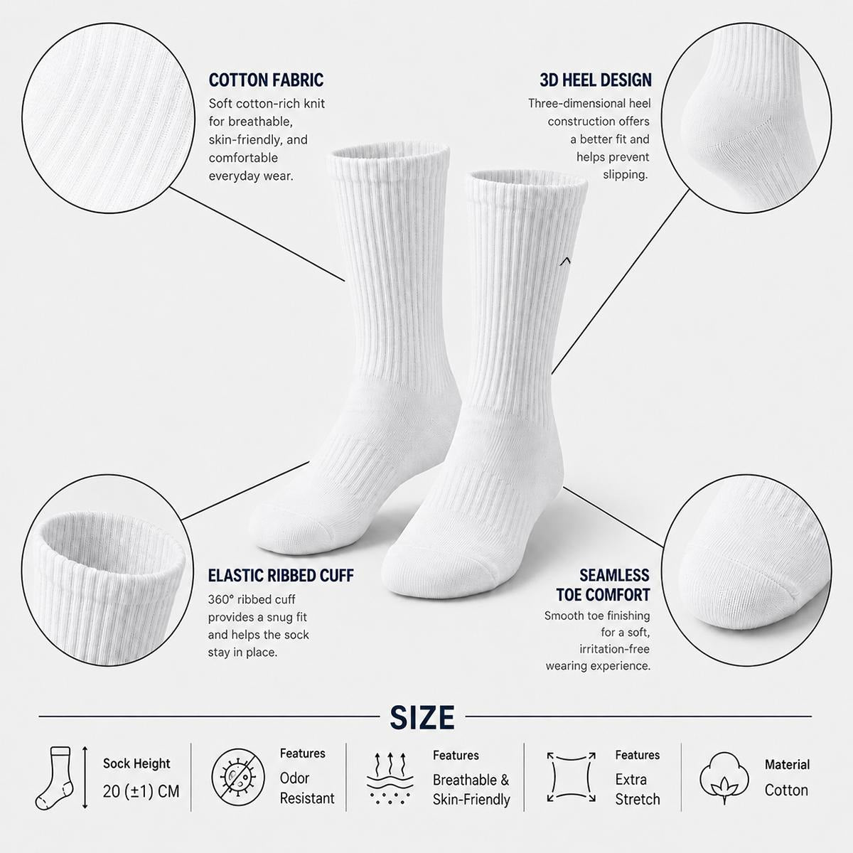 A.MP Premium Embroidered Cotton Crew Socks white — worn view