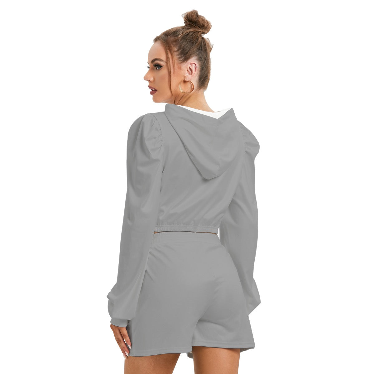 A.MP - Women’s Luxe Cropped Hoodie & Shorts Set – Grey
