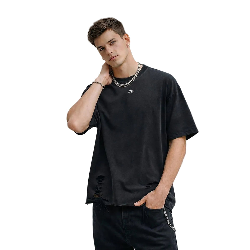 A.MP Invest In Yourself Distressed Oversized T-Shirt — 270GSM heavyweight cotton, front view