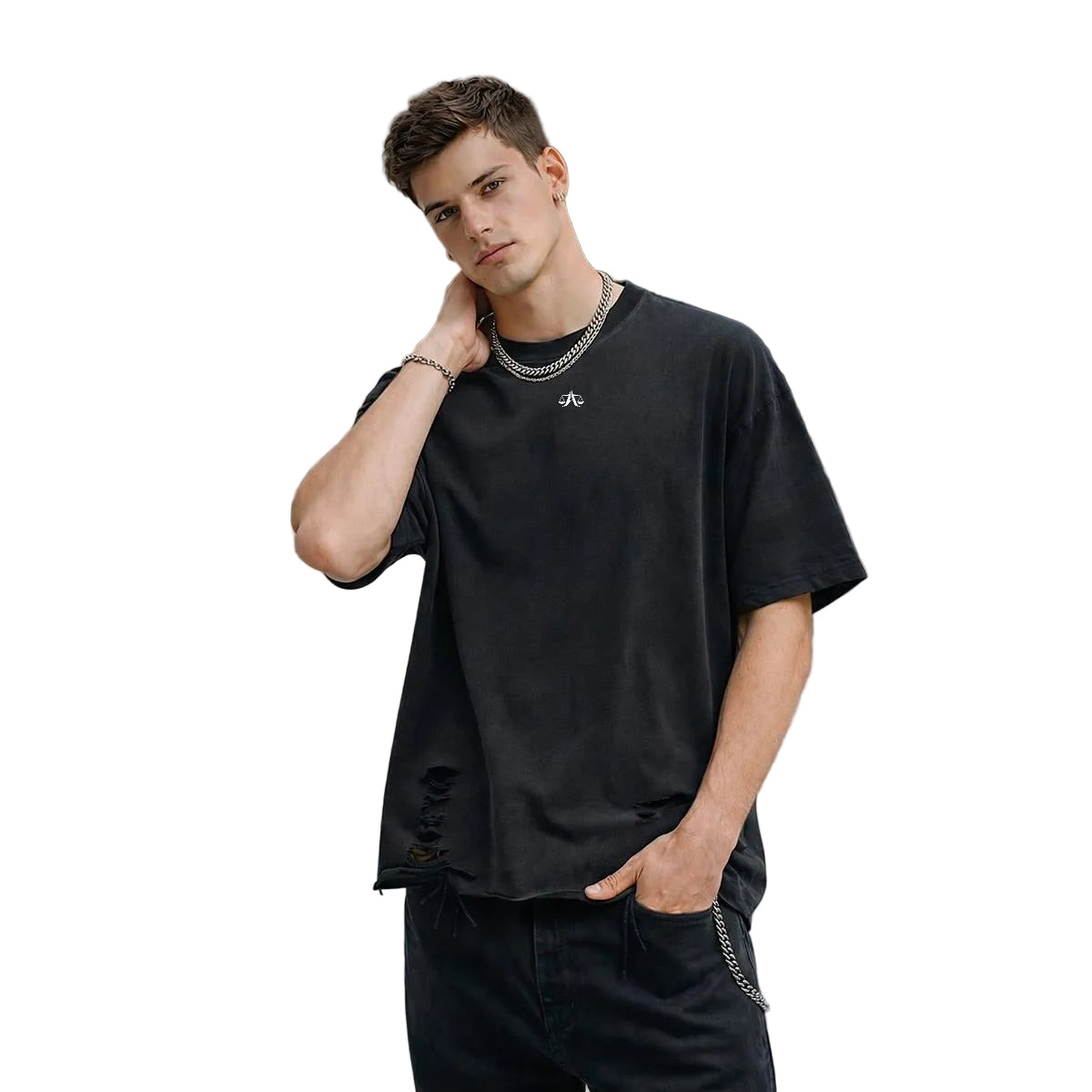 A.MP Invest In Yourself Distressed Oversized T-Shirt — 270GSM heavyweight cotton, front view
