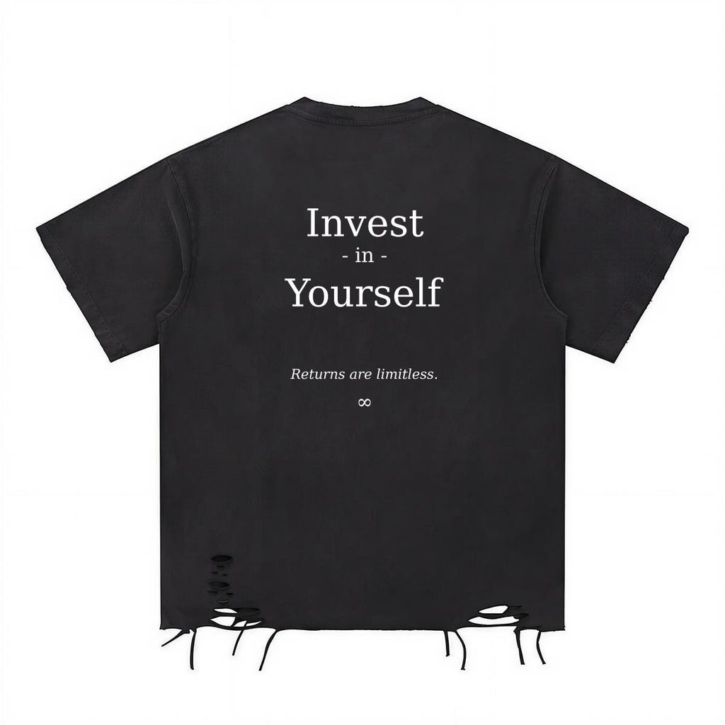 A.MP Invest In Yourself Distressed Tee — distressed detail
