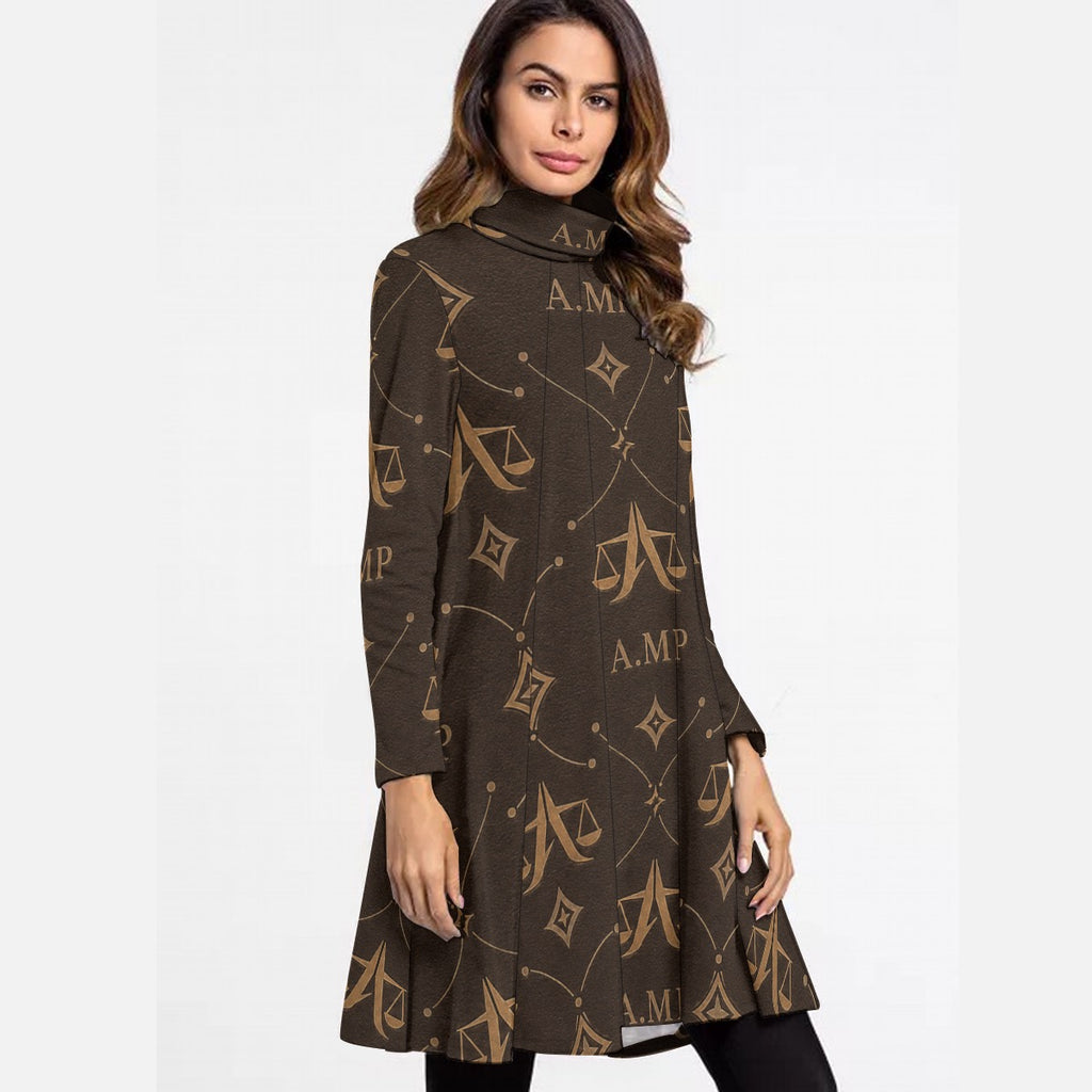 A.MP - Noir High Neck Long Sleeve Dress