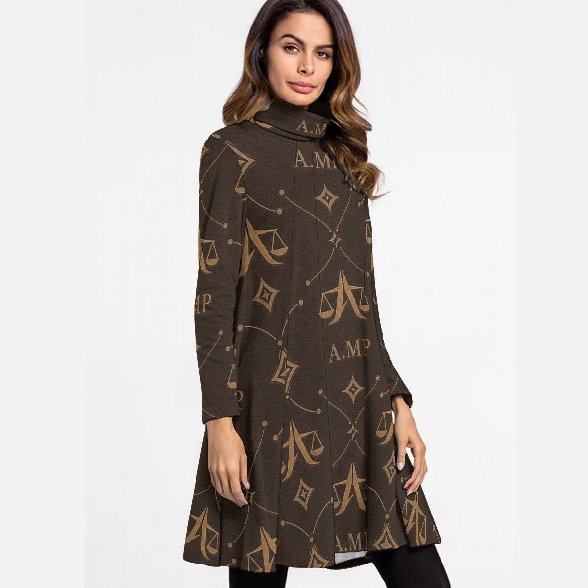 A.MP - Noir High Neck Long Sleeve Dress