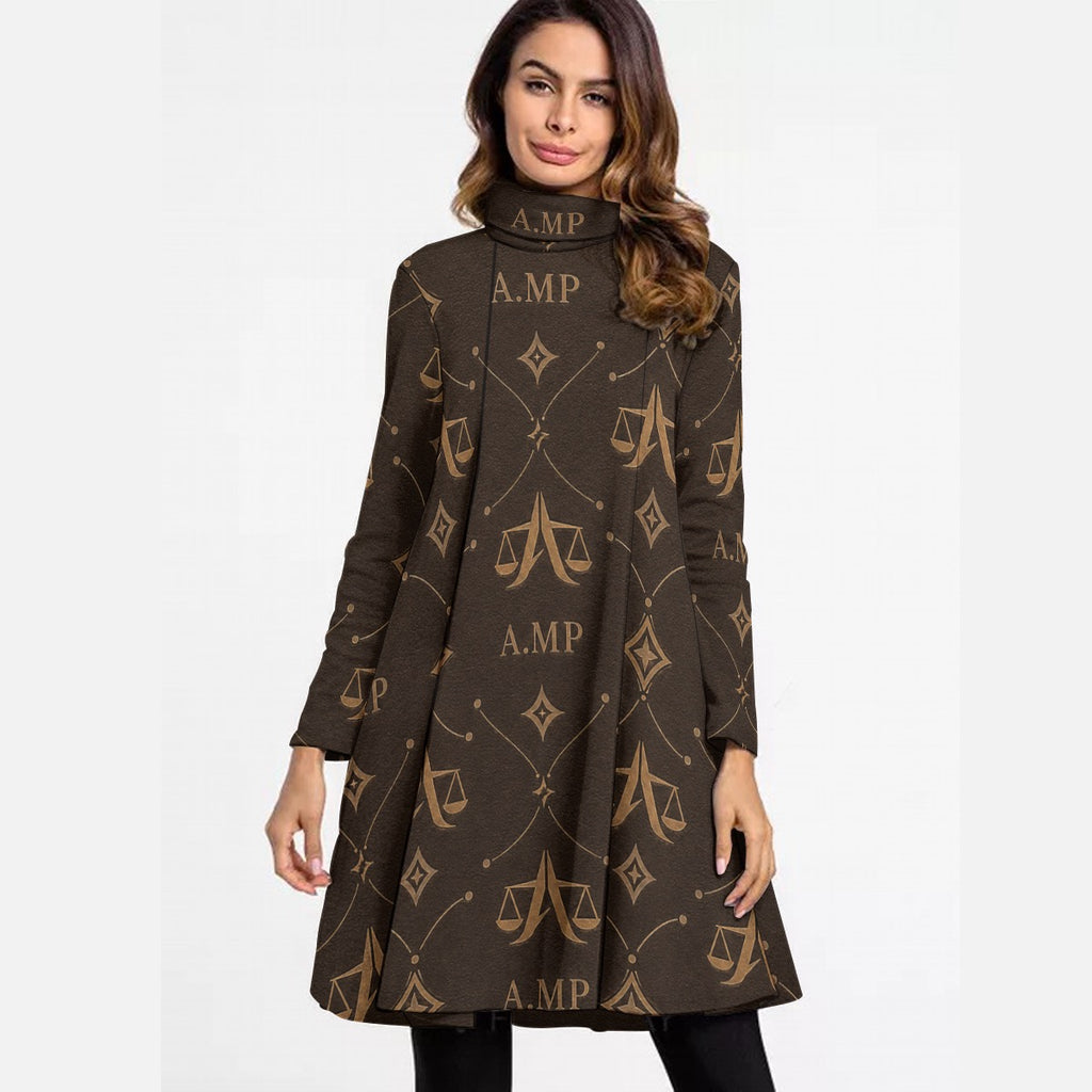 A.MP - Noir High Neck Long Sleeve Dress