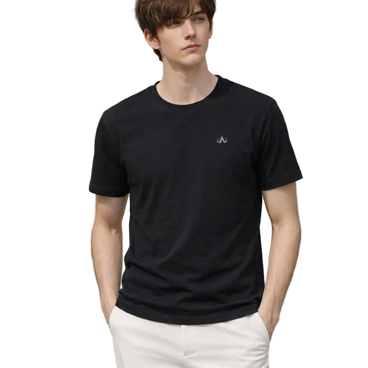 A.MP Men's DTF Printed T-Shirt — double-sided print, black, front view