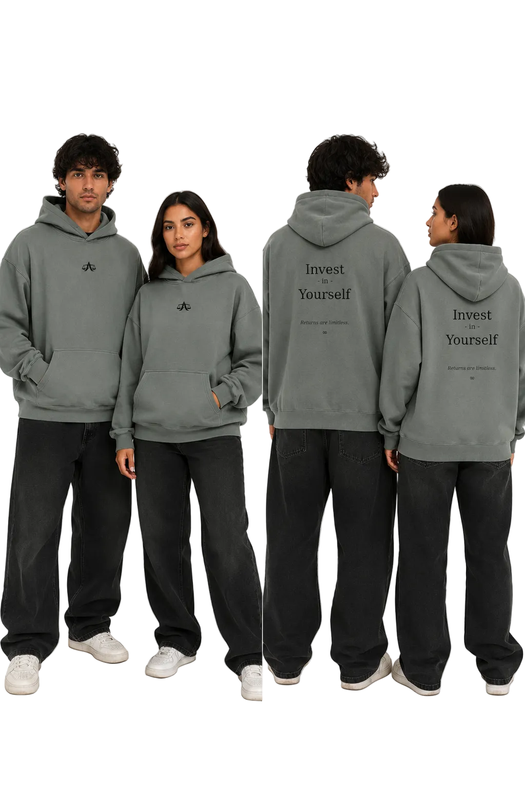 A.MP Oversized Fleeced Hoodie Invest In Yourself — front view