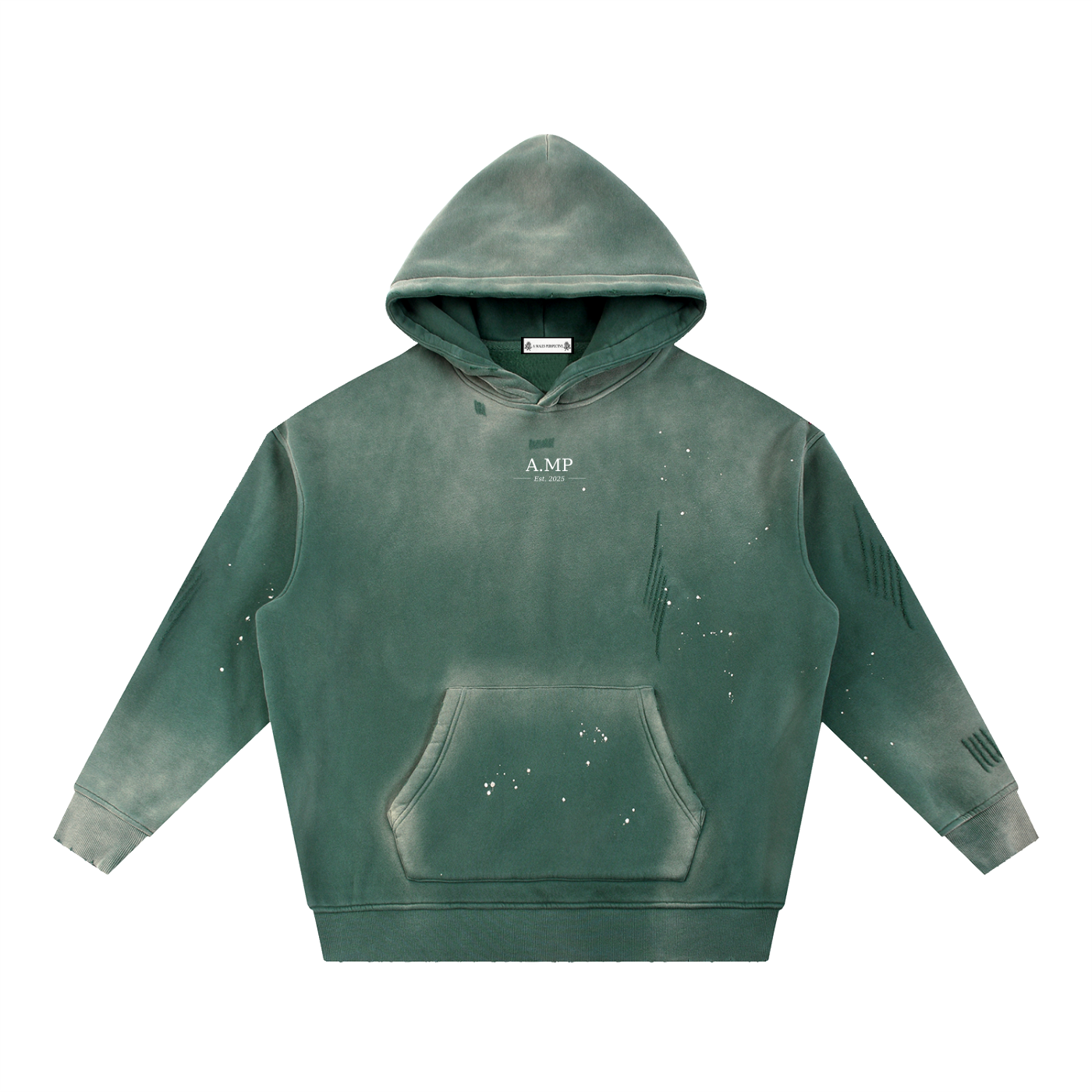 A.MP Vintage Distressed Fleeced Hoodie — distressed detail