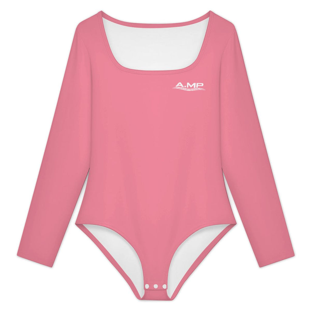 A.MP women's pink square neck long sleeve bodysuit