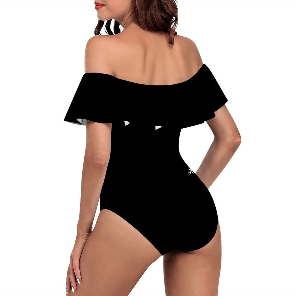 A.MP A Scale Shoulder Ruffle One-Piece Swimsuit — back view