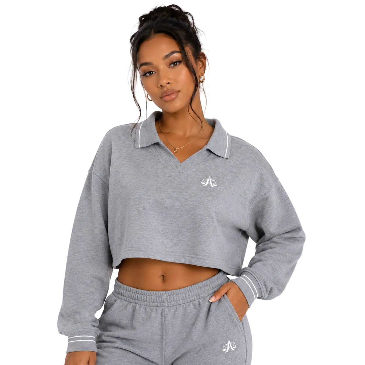 A.MP A Scale Women's Cropped Collared Sweatshirt — 410GSM premium jumper, front view