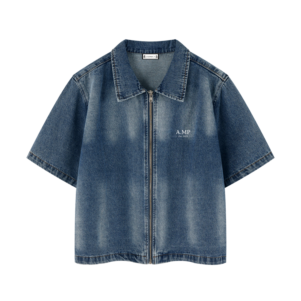 A.MP - Vision Vintage Washed Full-Zip Denim Shirt