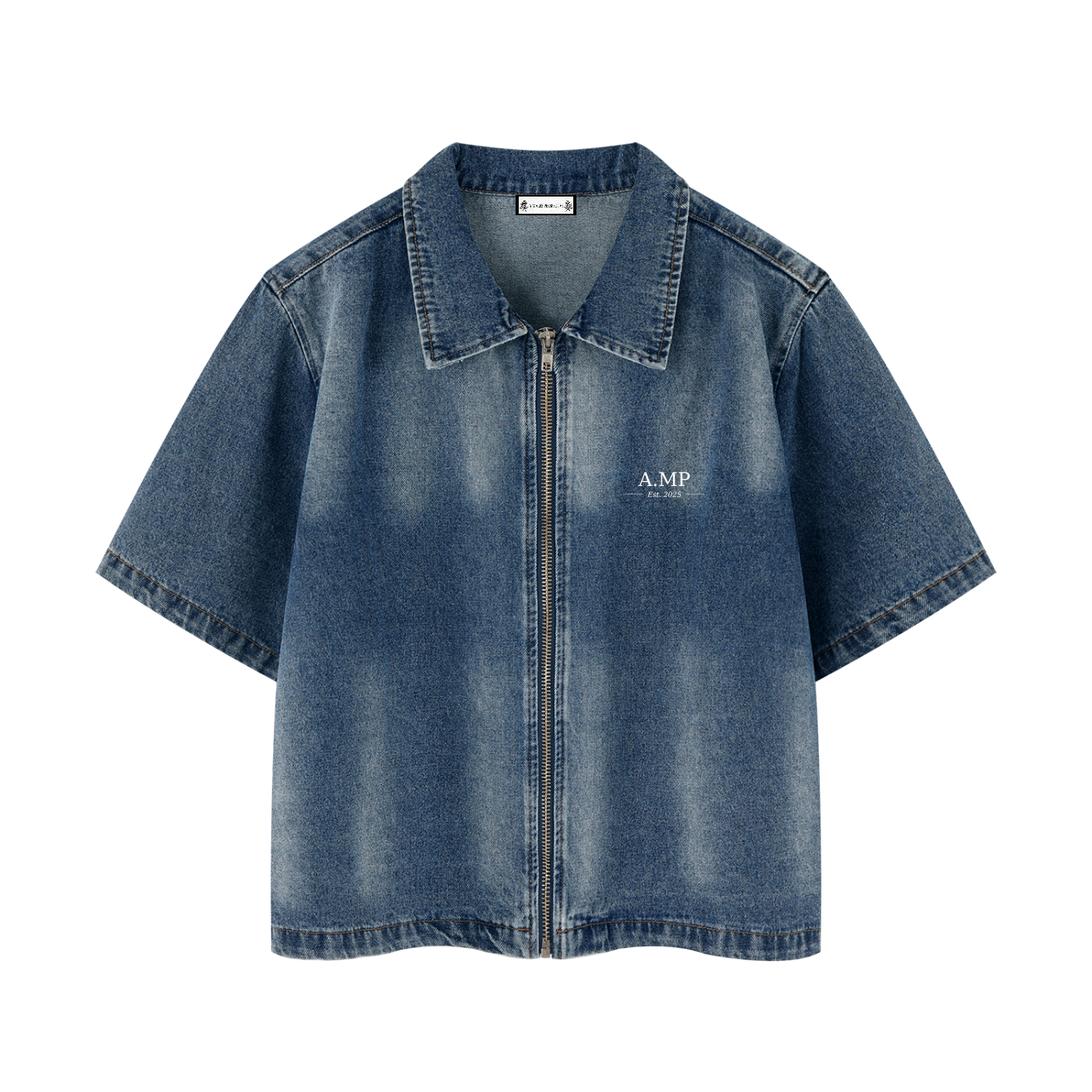 A.MP - Vision Vintage Washed Full-Zip Denim Shirt