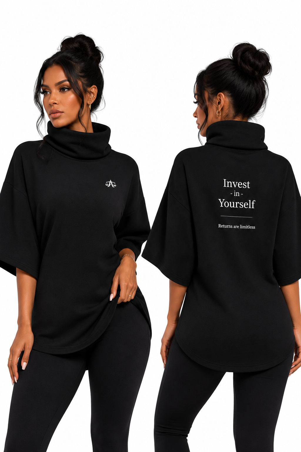 A.MP Women's Premium Oversized Turtleneck Batwing T-Shirt — front view