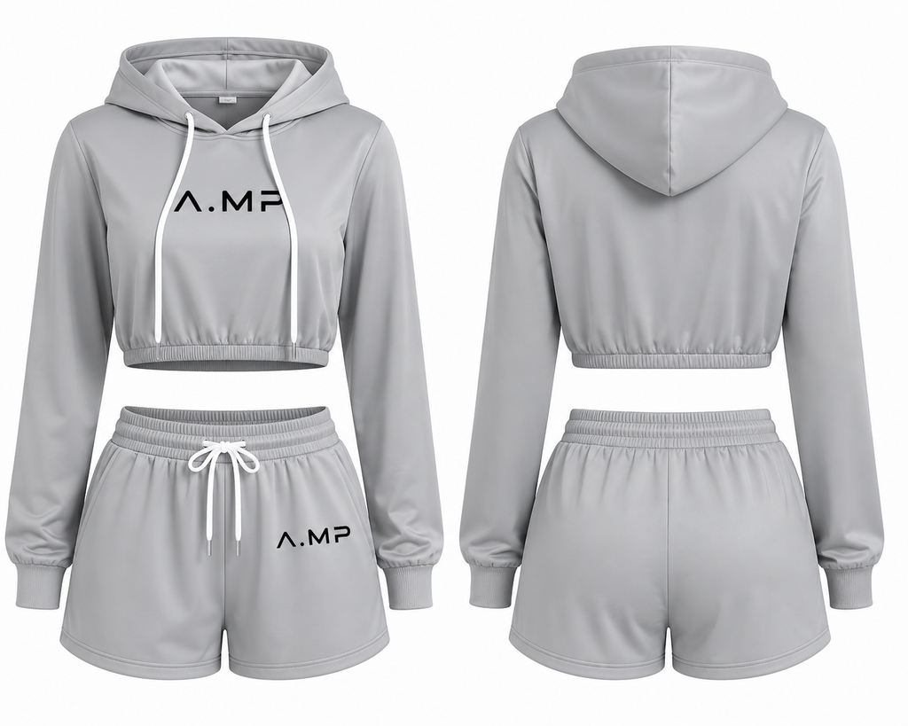 A.MP - Women’s Luxe Cropped Hoodie & Shorts Set – Grey