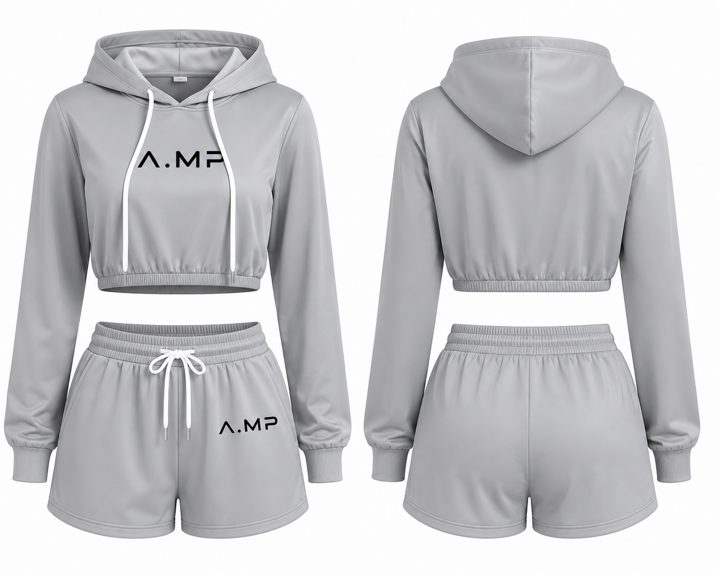 A.MP - Women’s Luxe Cropped Hoodie & Shorts Set – Grey