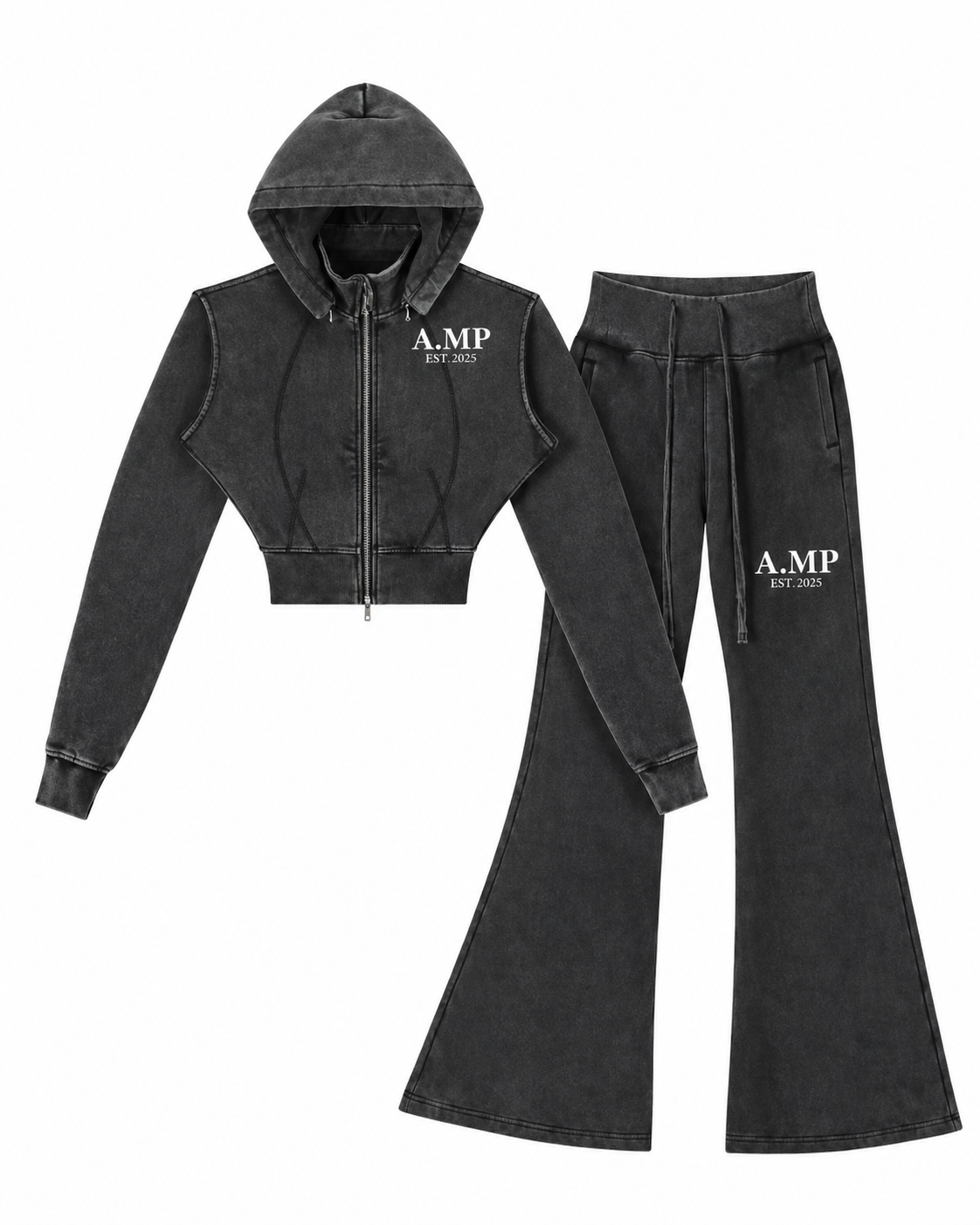 A.MP Vintage Washed Cropped Hoodie & Flared Pants