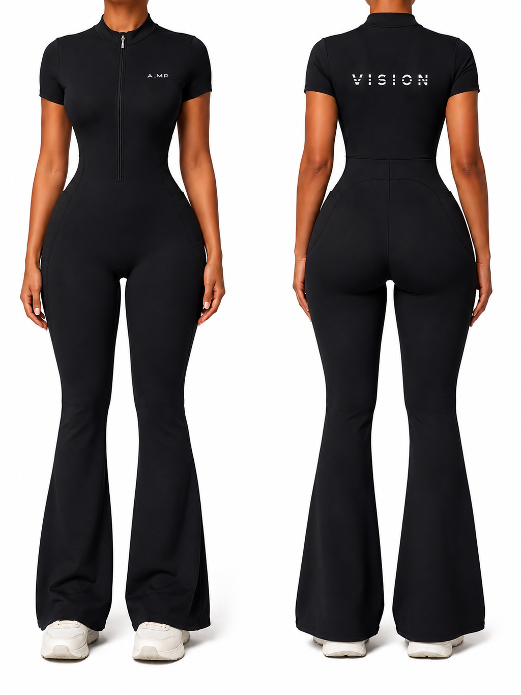 A.MP - Women’s Vision Tight Flared Leg Quarter-Zip Jumpsuit