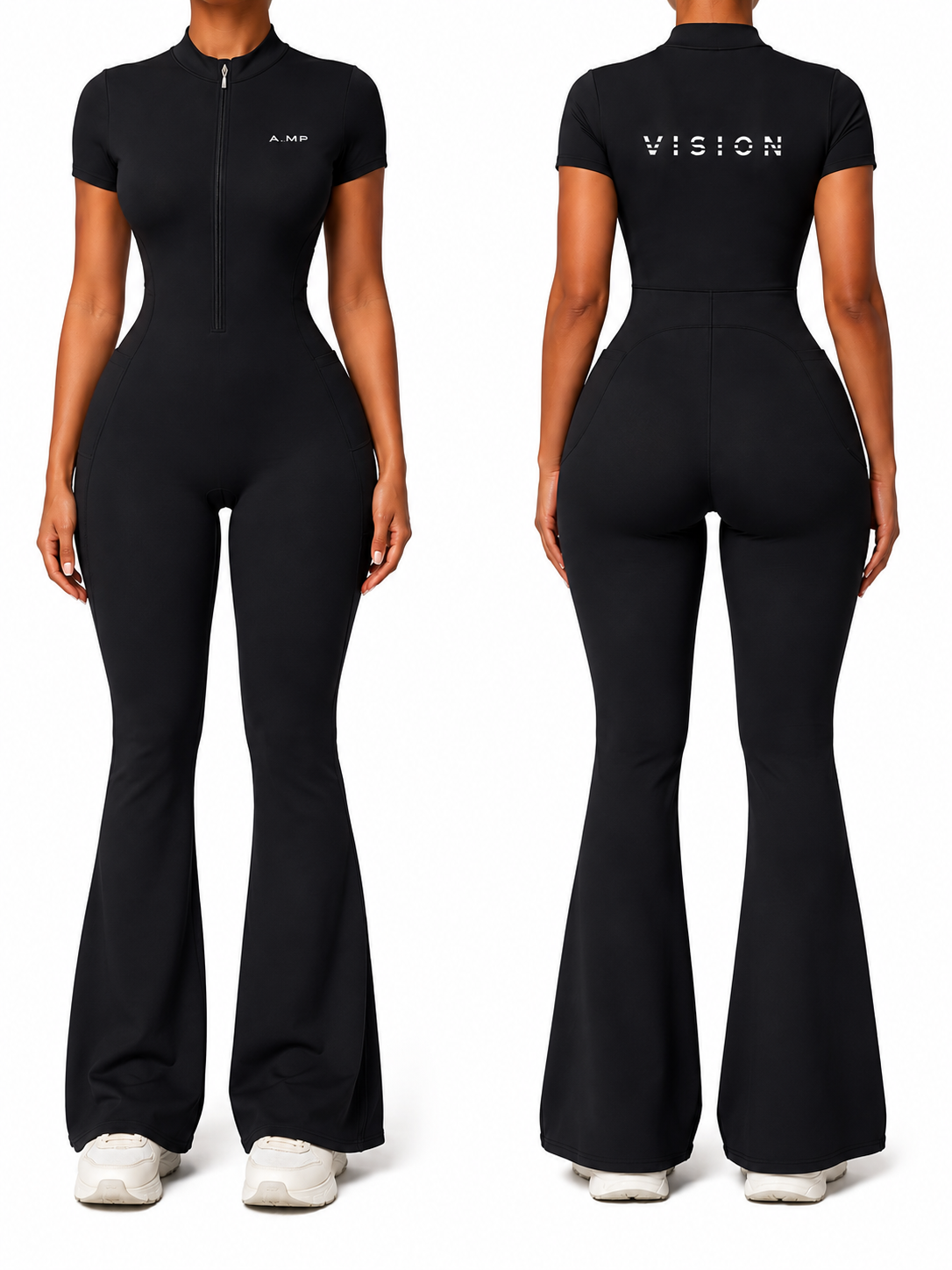 A.MP - Women’s Vision Tight Flared Leg Quarter-Zip Jumpsuit