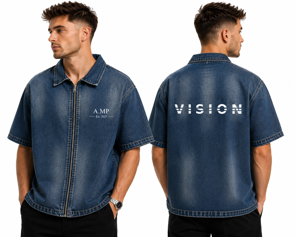 A.MP - Vision Vintage Washed Full-Zip Denim Shirt