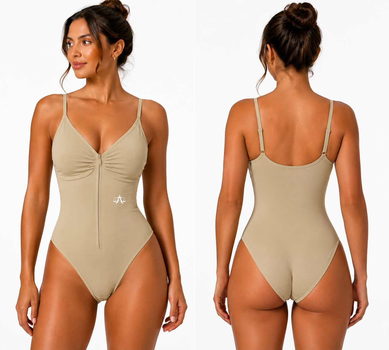 A.MP A Scale Full-Zip Ruched Bodysuit — back view