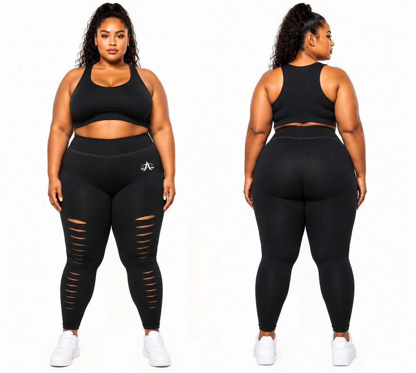A.MP A Scale Sculpt Women's Ripped Leggings black — rip detail