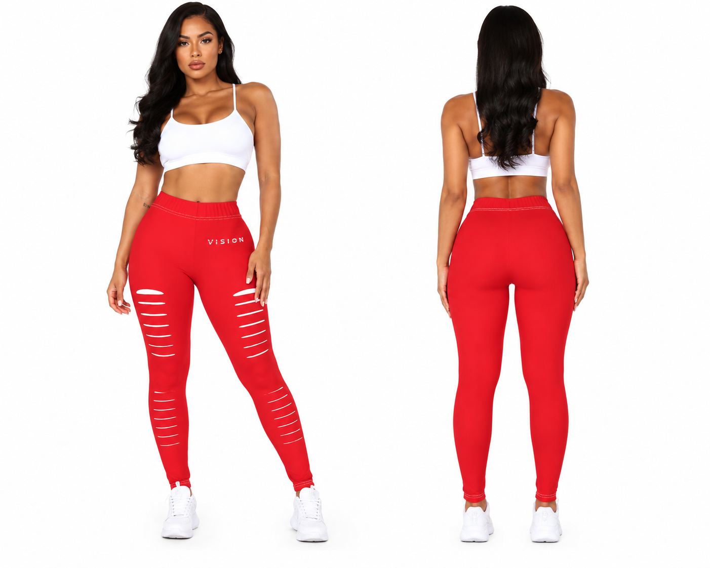 A.MP Vision Women's Ripped Leggings — red, front view