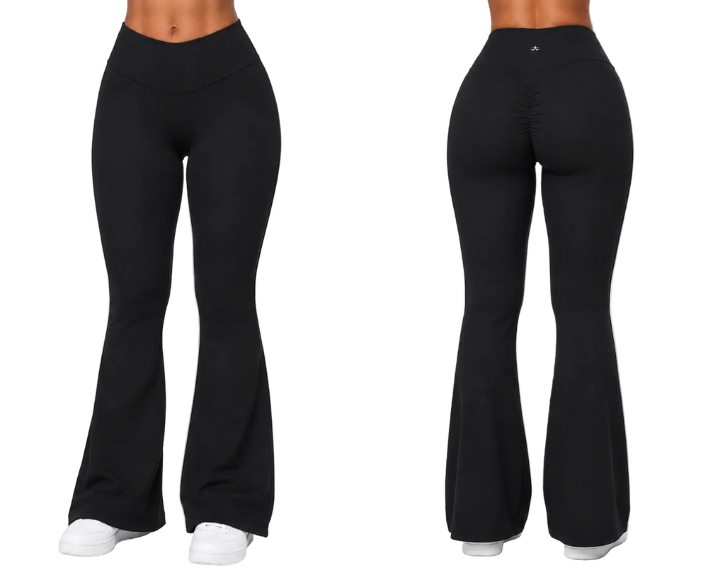 A.MP Women's A Scale High Rise Flared Leggings — front view