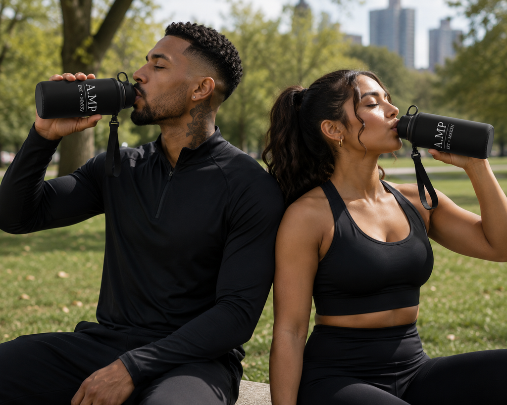 A.MP Signature Water Bottle — branding detail