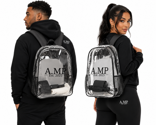 A.MP Clear Essentials Backpack — transparent PVC backpack, front view