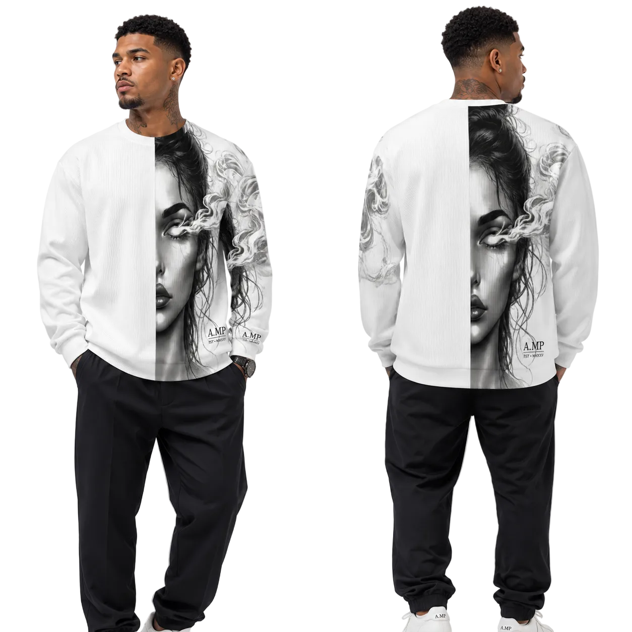 A.MP Phantom Vision Oversized Sweater — all-over print streetwear sweater, front view