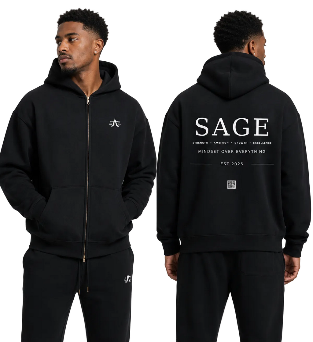 A.MP Essential Oversized SAGE Signature Zip Hoodie — 345GSM heavyweight streetwear, front view
