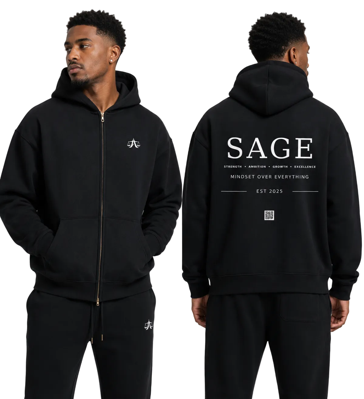 A.MP Essential Oversized SAGE Signature Zip Hoodie — 345GSM heavyweight streetwear, front view