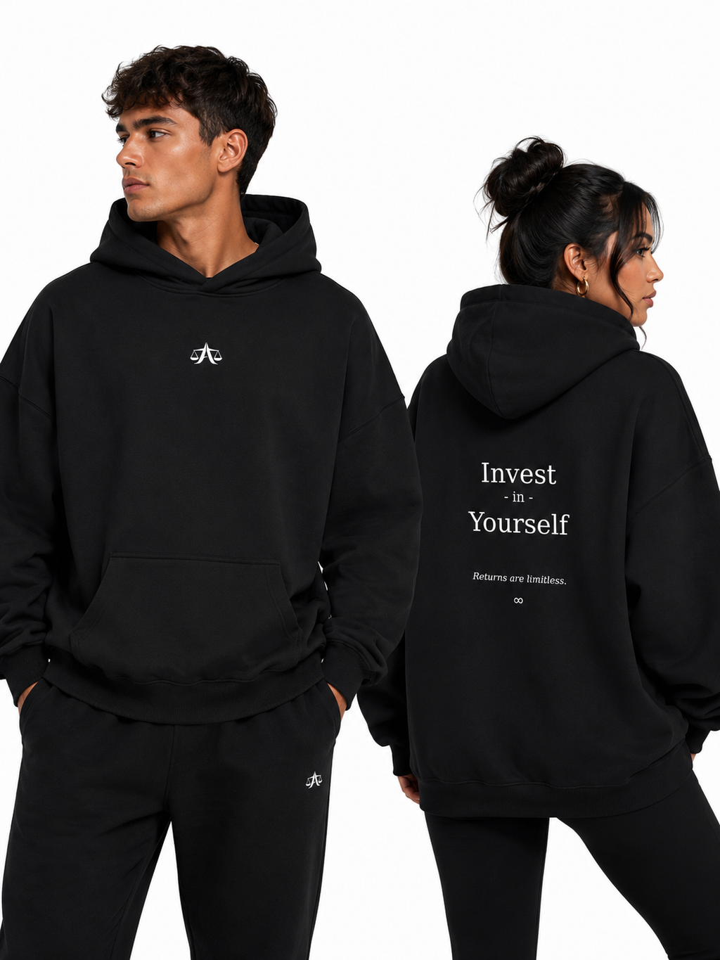 A.MP Premium Oversized Fleeced Hoodie — 350GSM heavyweight luxury streetwear, front view