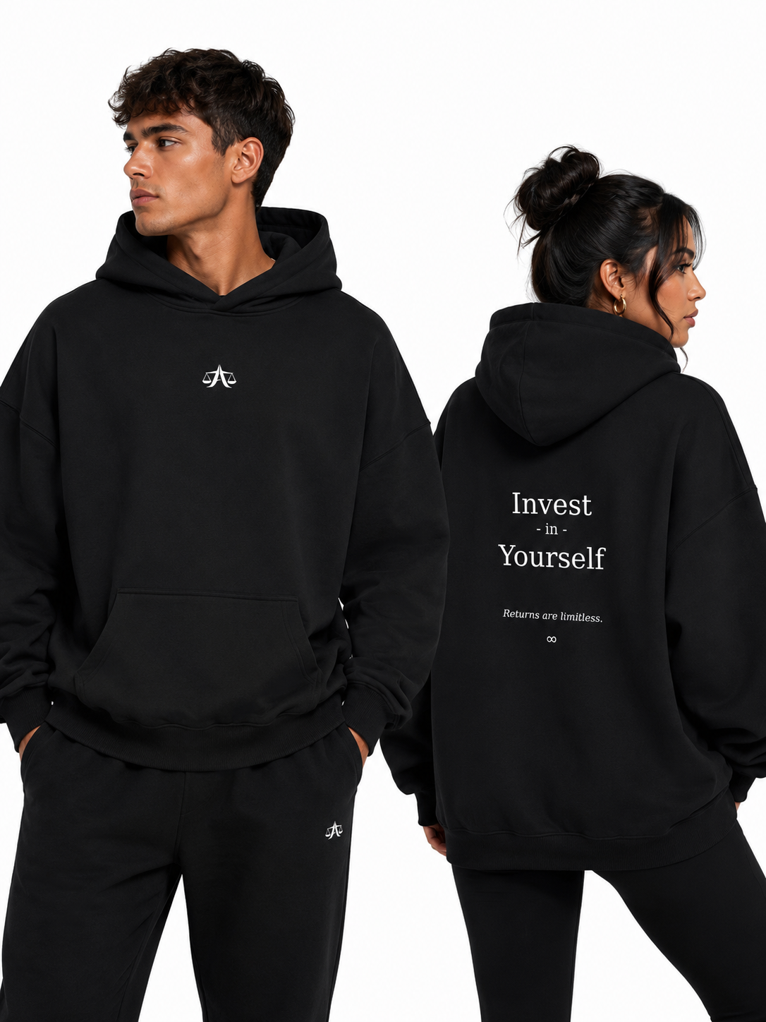 A.MP Premium Oversized Fleeced Hoodie — 350GSM heavyweight luxury streetwear, front view