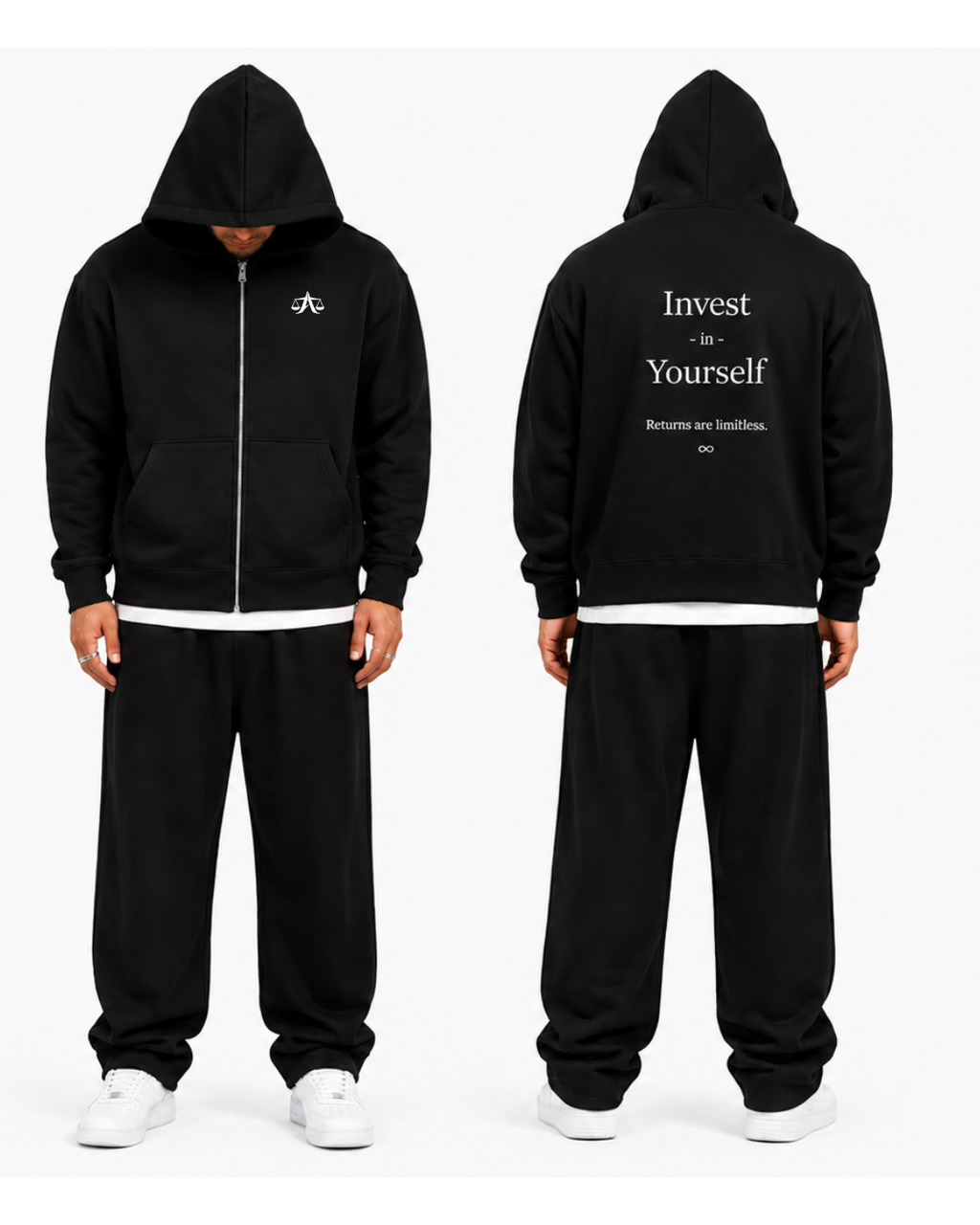 A.MP Premium 360GSM Heavyweight Zip Hoodie — Invest In Yourself, front view