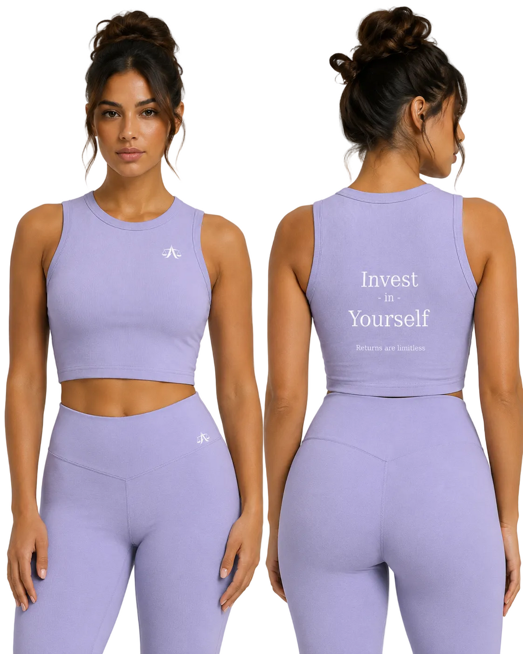 A.MP Women's Premium Ribbed Crewneck Crop Tank Top — Invest In Yourself, front view