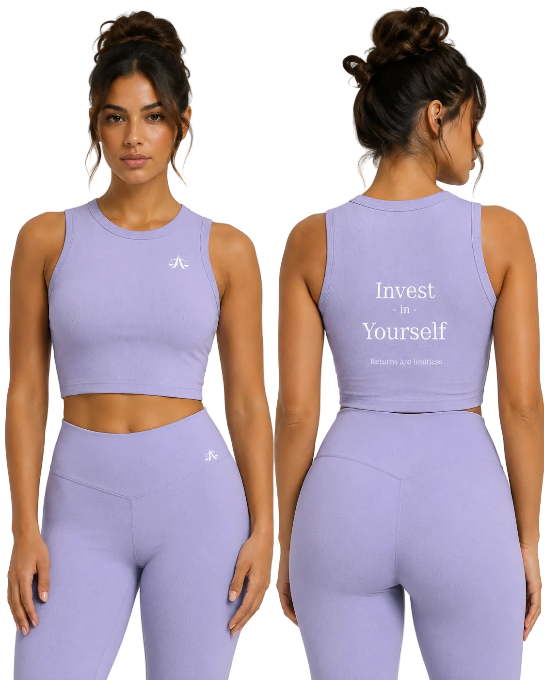 A.MP Women's Premium Ribbed Crewneck Crop Tank Top — Invest In Yourself, front view